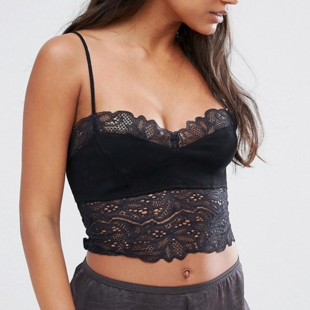 FREE PEOPLE MIDNIGHT BRAMI LACE LONGLINE BRALETTE